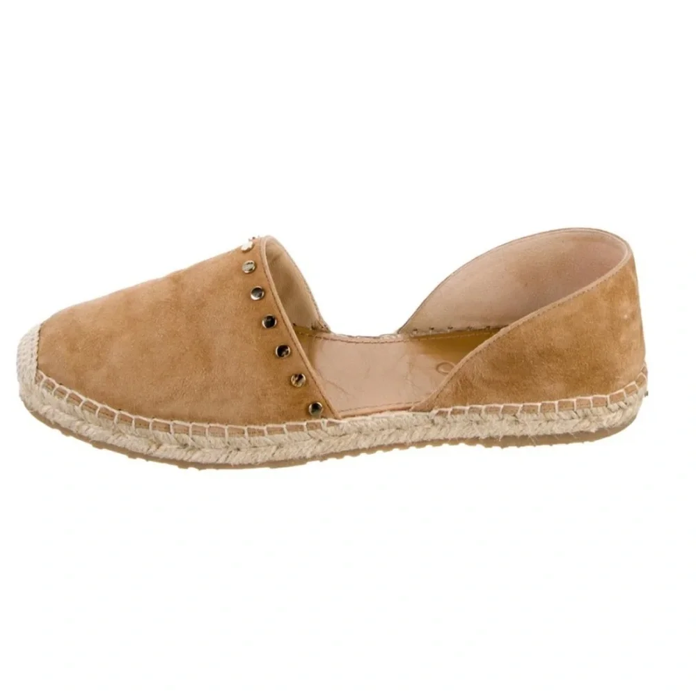 Jimmy Choo ‘Dreya’ Suede Studded D'Orsay Flats, Tan/ Gold, size 35